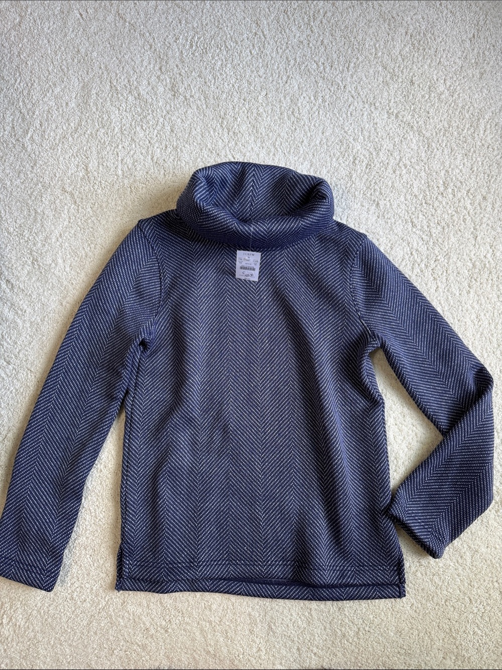 J. Crew Navy and White Herringbone Turtleneck Sweater